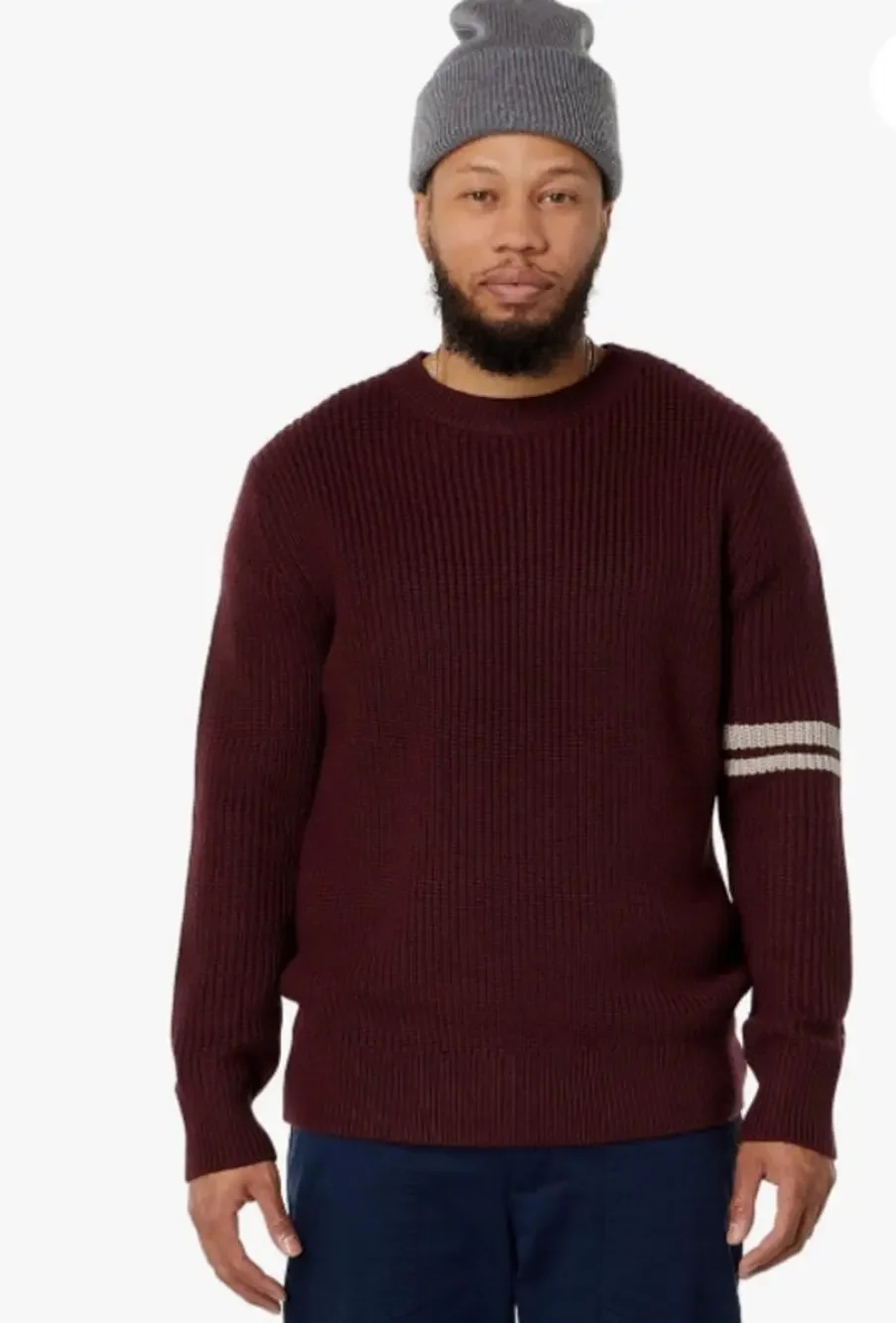 LABEL Men's Go-To Sweater Small Burgundy Red Putty Knit Crewneck Long Sleeve NWT